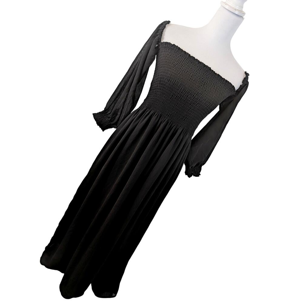 NWOT! J GEE! LUXE BLACK CRINKLE CHIFFON OVER STRETCH, OFF SHOULDER DRESS! SZ M